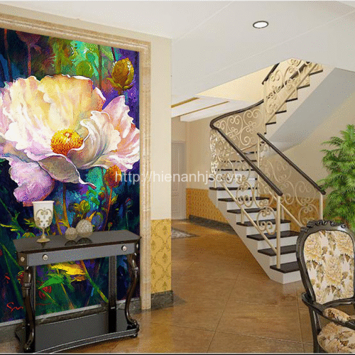 Tranh dán tường hoa anh túc 5D phòng khách