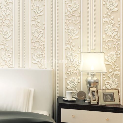 Giấy dán tường phòng khách kẻ sọc hoa - 3D046