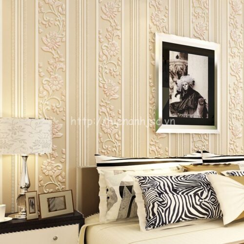 Giấy dán tường phòng khách kẻ sọc hoa - 3D046
