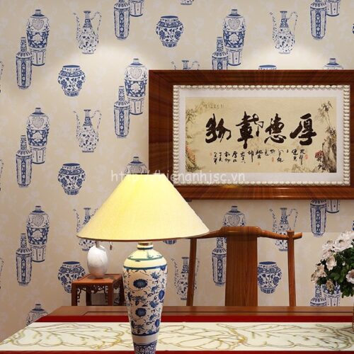 Giấy dán tường họa tiết bình cổ trung hoa - 3D049