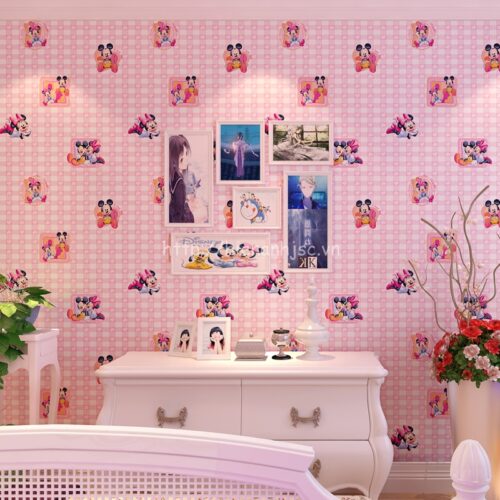 Giấy dán tường 3D - Họa tiết chuột Mickey Mouse cho bé 3D072 7 Giay dan tuong chuot mickey cho tre 3D072