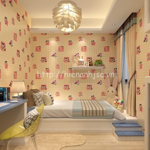 Giấy dán tường 3D - Họa tiết chuột Mickey Mouse cho bé 3D072 6 Giay dan tuong chuot mickey cho tre 3D072