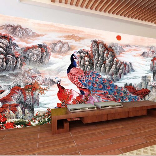 5D010-3-tranh 5D chim công dán phòng khách