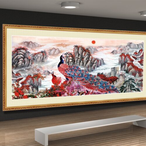 5D010-3-tranh 5D chim công dán phòng khách