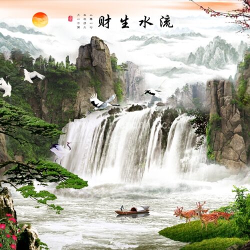 5D011-5-tranh dán tường thác nước hùng vĩ