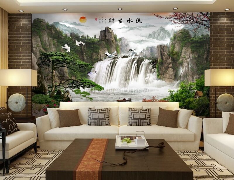 5D011-5-tranh dán tường thác nước hùng vĩ