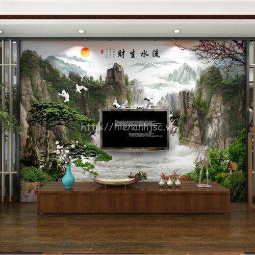 5D011-5-tranh dán tường thác nước hùng vĩ