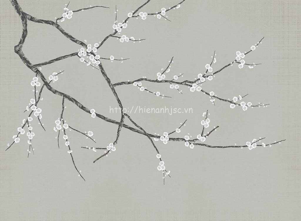Tranh dán tường 5D - Tranh hoa đào trắng 5D014