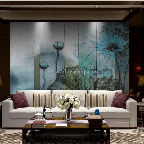 Tranh dán tường 5D - Tranh hoa sen 5D015 4 5D015-4-tranh hoa sen dán tường 3D