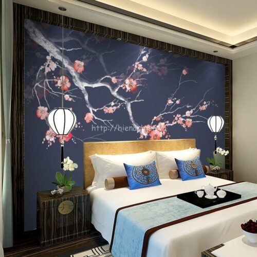 Tranh dán tường 5D - Tranh hoa đào phong cách vẽ tay 5D016 4 5D016-2-Tranh hoa dao phong cach ve tay