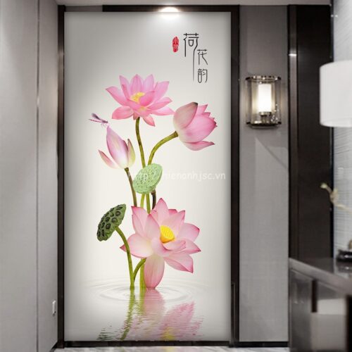 Tranh hoa sen dán tường vẽ tay - 5D142