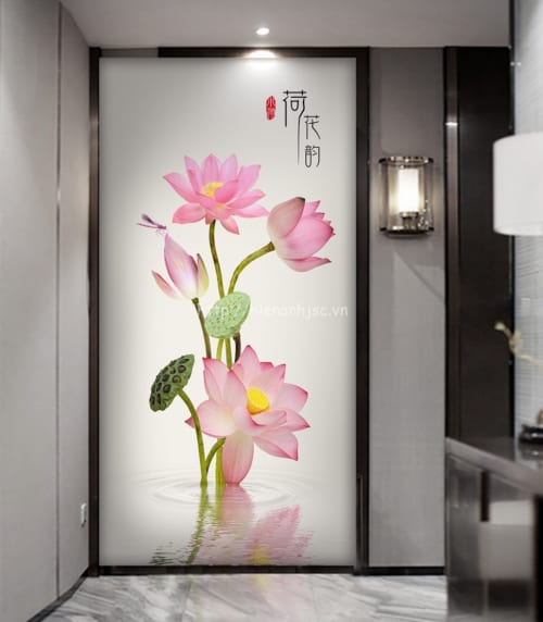 Tranh hoa sen dán tường vẽ tay - 5D142