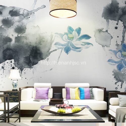 Tranh dán tường hoa anh túc 5D phòng khách