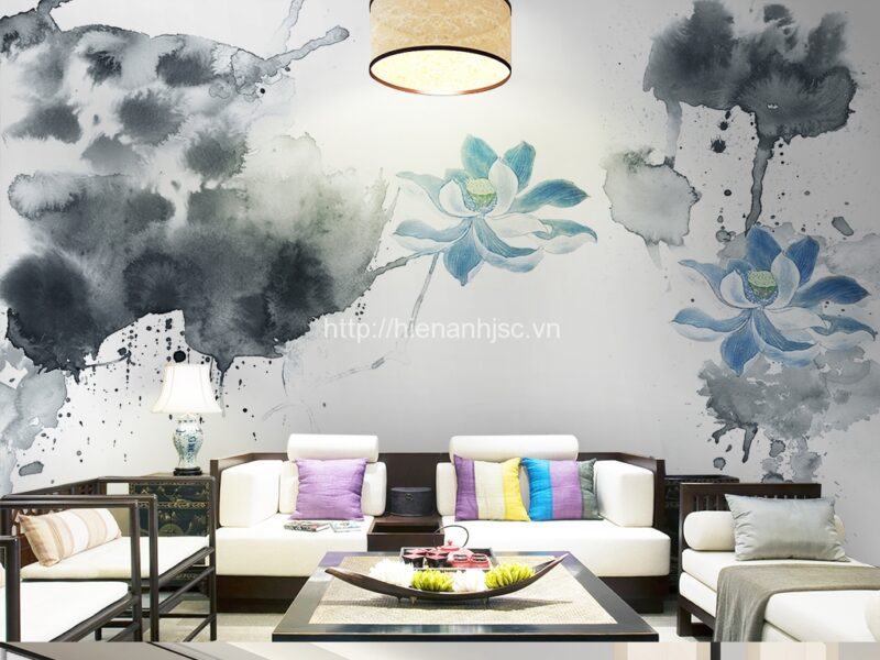 Tranh dán tường hoa anh túc 5D phòng khách