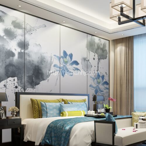 Tranh dán tường hoa anh túc 5D phòng khách