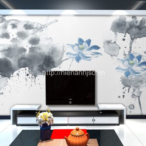 Tranh dán tường hoa anh túc 5D phòng khách