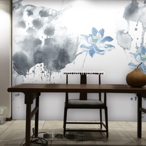 Tranh dán tường hoa anh túc 5D phòng khách