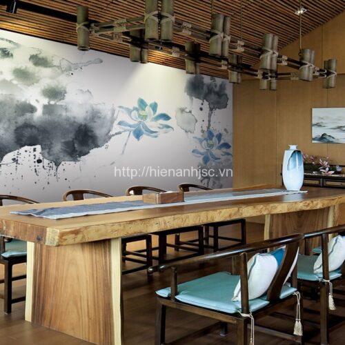 Tranh dán tường hoa anh túc 5D phòng khách