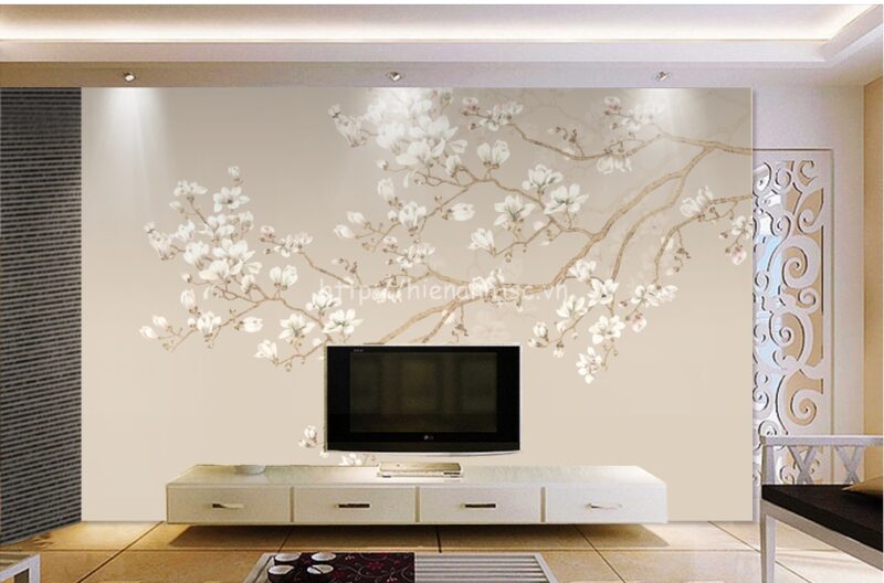 5d013-5-tranh 3D dán tường họa tiết nhánh anh đào