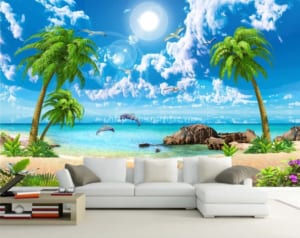 Tranh dán tường 3D phòng khách | Mẫu tranh 5D in nổi cao cấp Hiển Anh 1 Tranh dán tường bãi biển cao cấp - 5D028