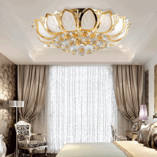 Đèn trần trang trí hình sen phong cách châu Âu DTT001 6 Đèn trang trí phòng khách tròn hoa sen phong cách châu âu