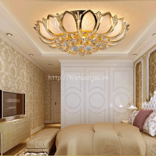 Đèn trần trang trí hình sen phong cách châu Âu DTT001 5 Đèn trang trí phòng khách tròn hoa sen phong cách châu âu