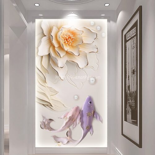 Tranh dán tường cá chép 5D đẹp