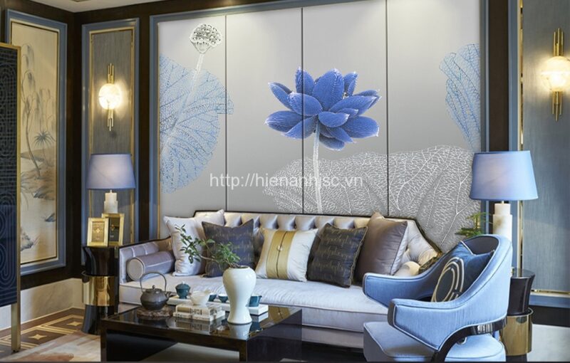tranh dan tuong 5d hoa sen xanh 5