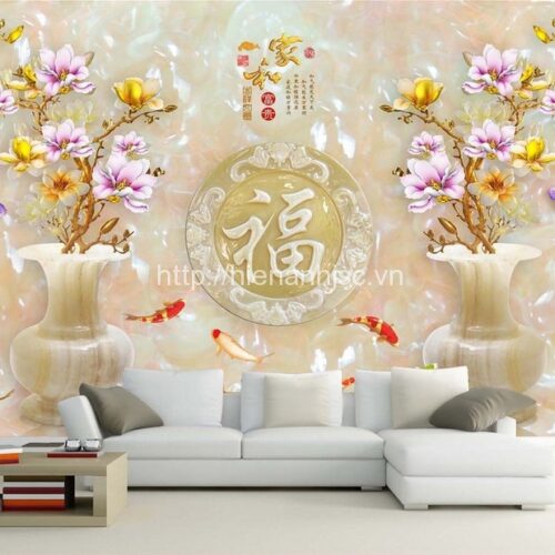 Tranh dán tường 5D - Tranh bình ngọc và cửu ngư 5D008 5 tranh dán tuong 5d binh ngoc va cuu ngu - Copy (2)