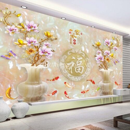 Tranh dán tường 5D - Tranh bình ngọc và cửu ngư 5D008 4 tranh dán tuong 5d binh ngoc va cuu ngu - Copy (2)