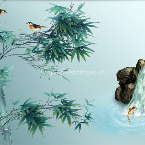 5D043-6-tranh 3D dan tuong cay tre va ho nuoc