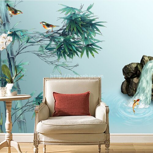 5D043-6-tranh 3D dan tuong cay tre va ho nuoc