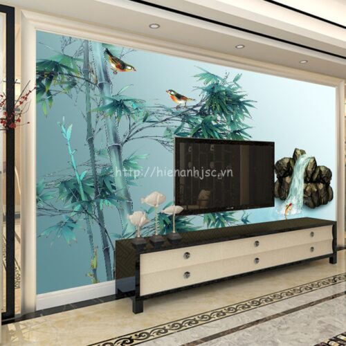 5D043-6-tranh 3D dan tuong cay tre va ho nuoc