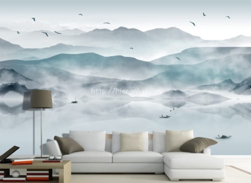 5D044-4-tranh 3D ho nui bao phu suong mu