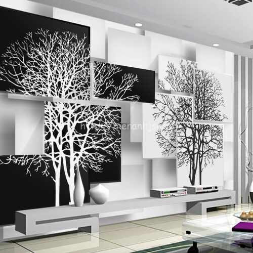 5D049-4-Tranh 5D cây đen trắng dán tường
