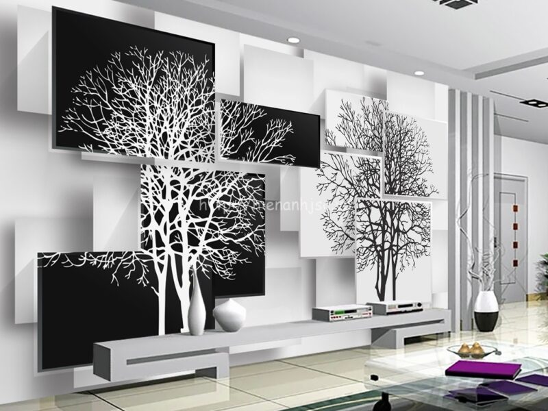 5D049-4-Tranh 5D cây đen trắng dán tường