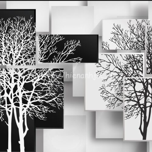 5D049-4-Tranh 5D cây đen trắng dán tường