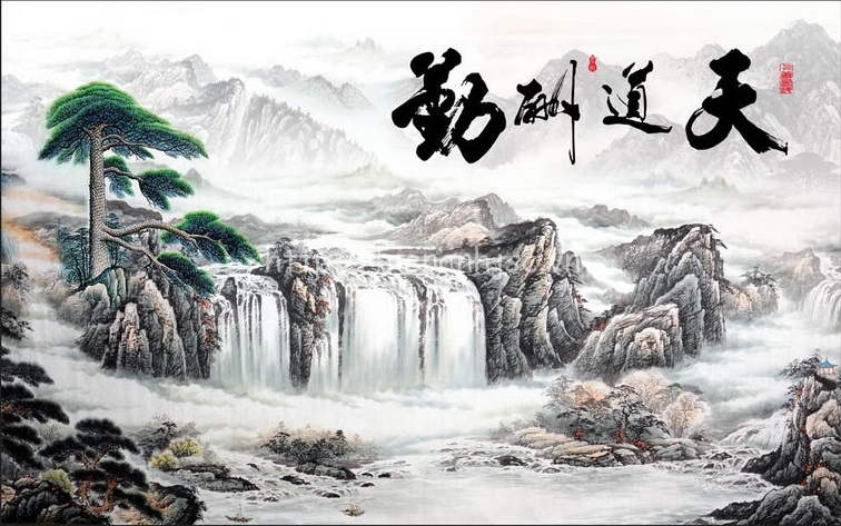Tranh dán tường 5D - Tranh thác nước phong cách Trung Quốc 5D051