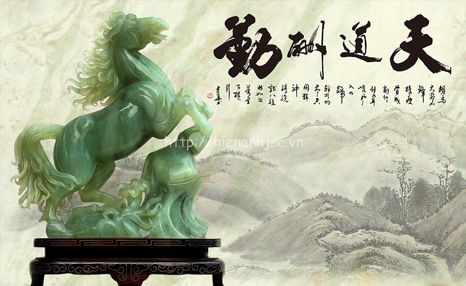 Tranh dán tường 5D - Tranh ngựa giả ngọc phong cách Trung Quốc 5D053
