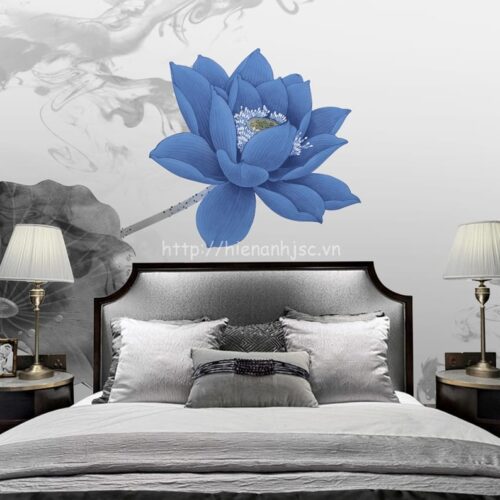 Tranh dán tường hoa sen xanh phòng ngủ - 5D068