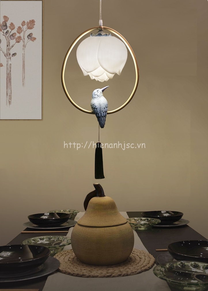 Đèn thả trang trí thiết kế bông sen và chim 