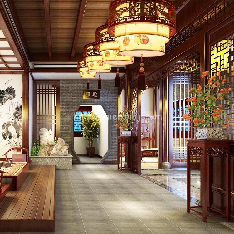 Đèn chùm trang trí chất liệu gỗ phong cách Trung Hoa cổ