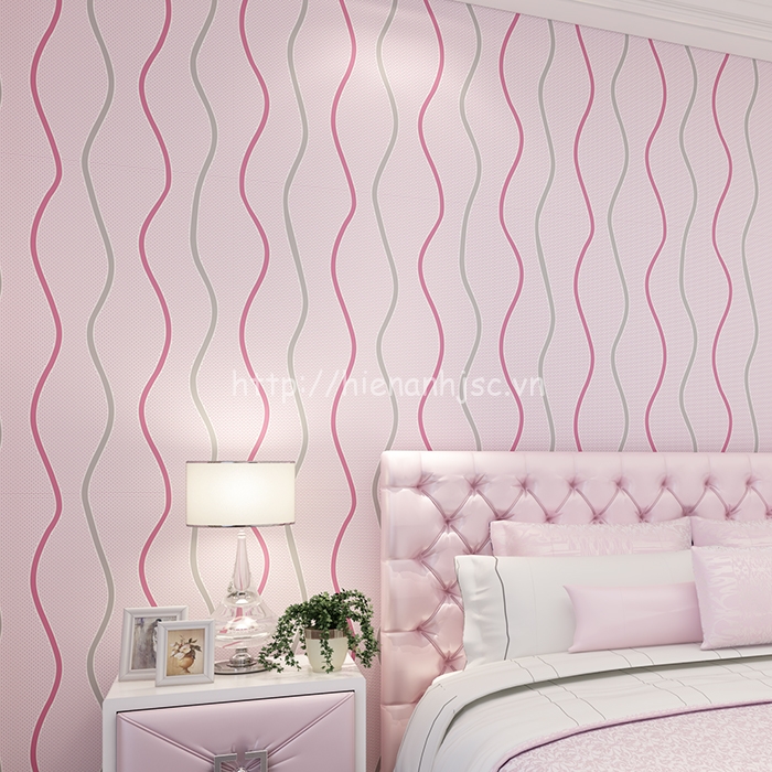 Giấy dán tường 3D - Họa tiết vân sóng lượn đơn giản 3D106 hồng dán phòng ngủ