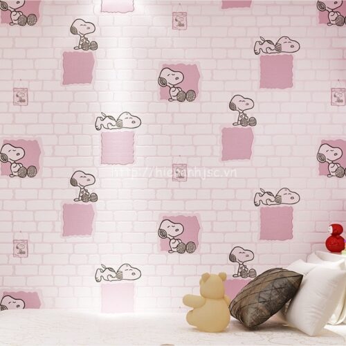 Giấy dán tường 3D - Họa tiết hoạt hình chó snoopy kết hợp giả gạch 3D116 5 3D116-2-giay dan tuong 3d hoa tiet hoat hinh ket hop gia van gach