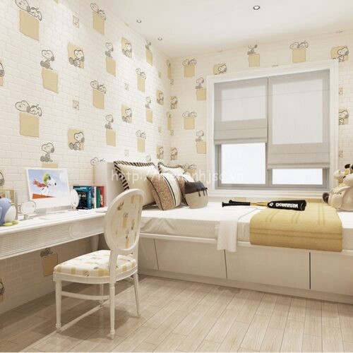 Giấy dán tường 3D - Họa tiết hoạt hình chó snoopy kết hợp giả gạch 3D116 6 3D116-5-giay dan tuong 3d hoa tiet hoat hinh ket hop gia van gach