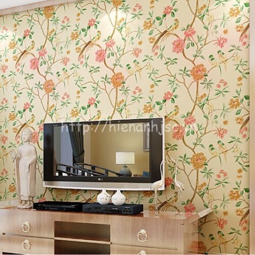 3D131-3-giay dan tuong 3d hoa tiet hoa và chim phong cach ve tay