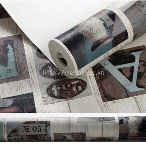 Giấy dán tường 3D - Họa tiết chữ, số phong cách retro 3D152 7 3D152-1.4-giay dan tuong 3d hoa tiet retro phong cach