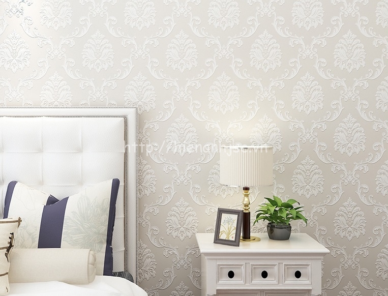 Phòng khách sang trọng với giấy dán tường 3D tông màu trắng sáng