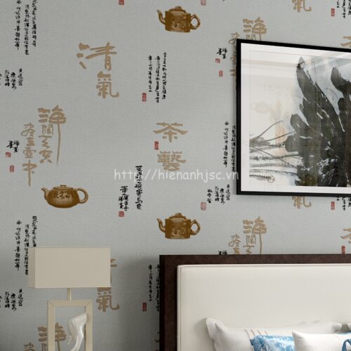 Giấy dán tường 3D - Phong cách bình trà, thư pháp Trung Quốc 3D159 6 3D159-2-giay dan tuong 3d phong cach thu phap Trung Quoc