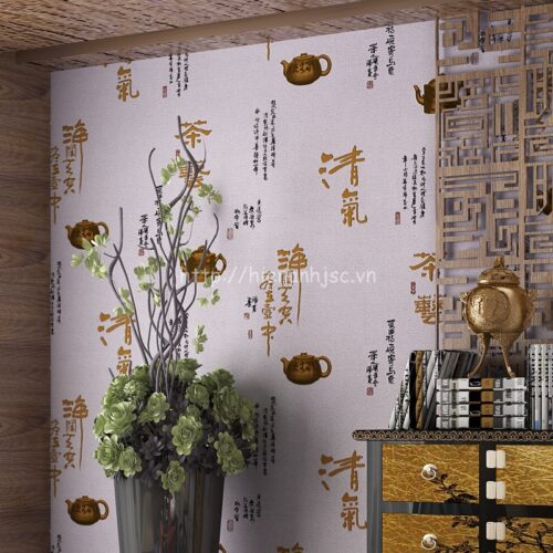 Giấy dán tường 3D - Phong cách bình trà, thư pháp Trung Quốc 3D159 7 giấy dán tường 3D tại Thái Nguyên